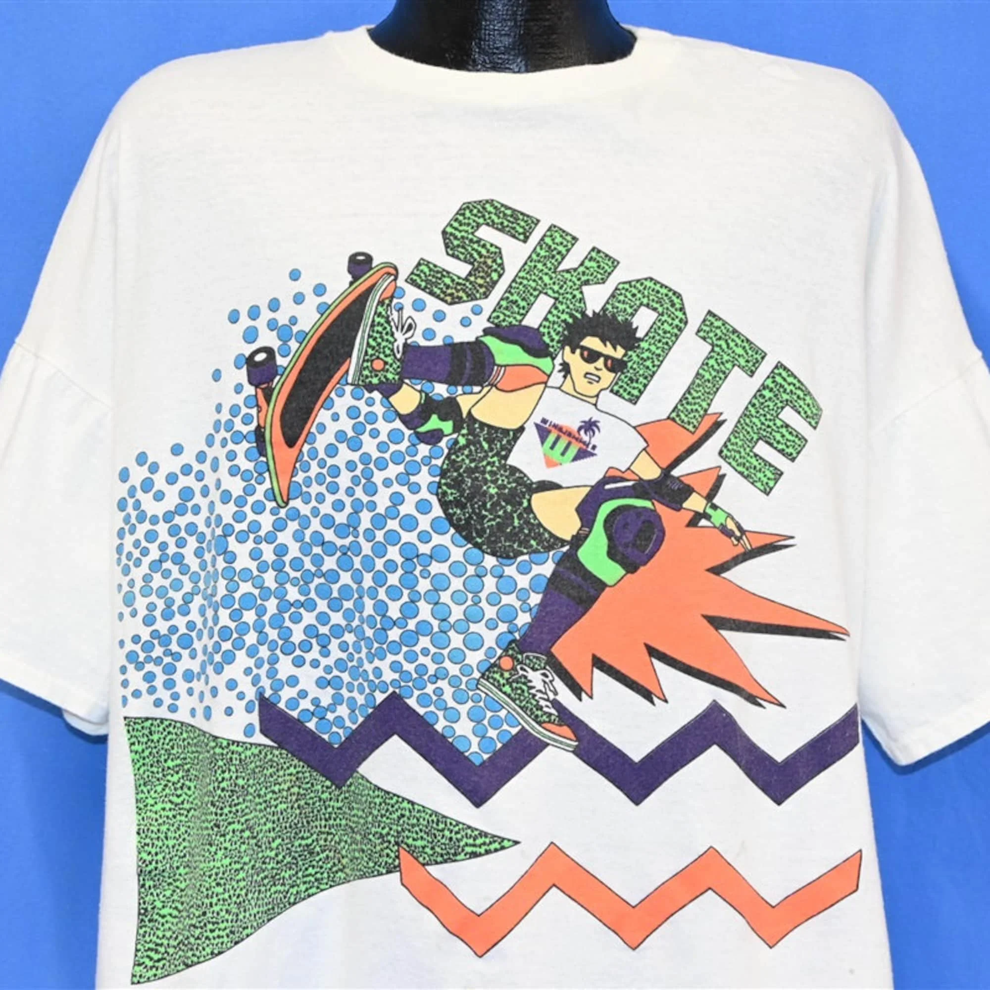 Anni '90 Skateboard Flying High Neon Wind Jammer T Shirt Extra Large