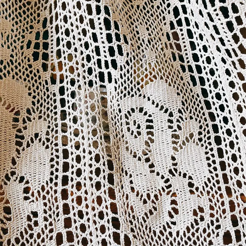 American Country Crochet Hollow Short Curtains for Roman Window Kitchen Manual Rose Lace Half Curtains Valance #A036 4