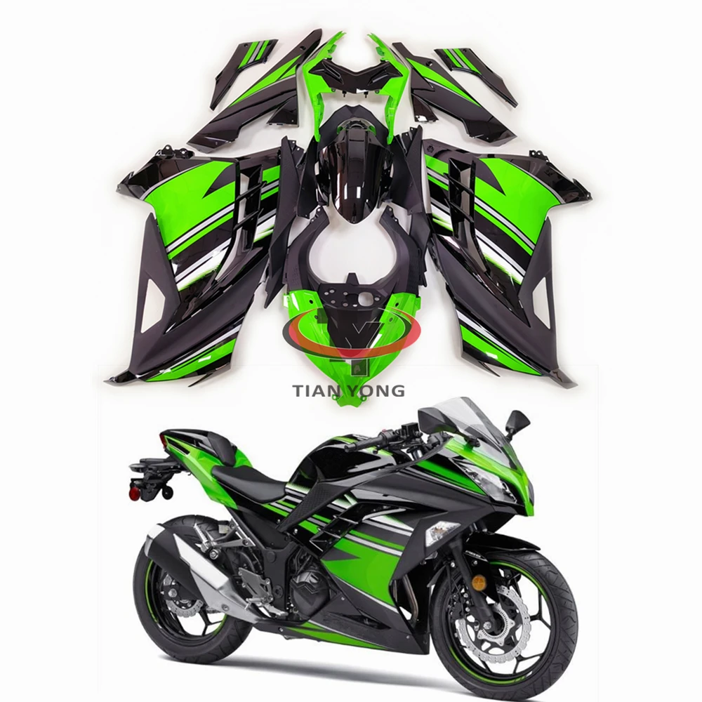 

Fit Ninja 300 Bodywork Injection Cowling Full Fairing Kit Green black striped line print For Ninja300 2013-2014-2015-2016-2017