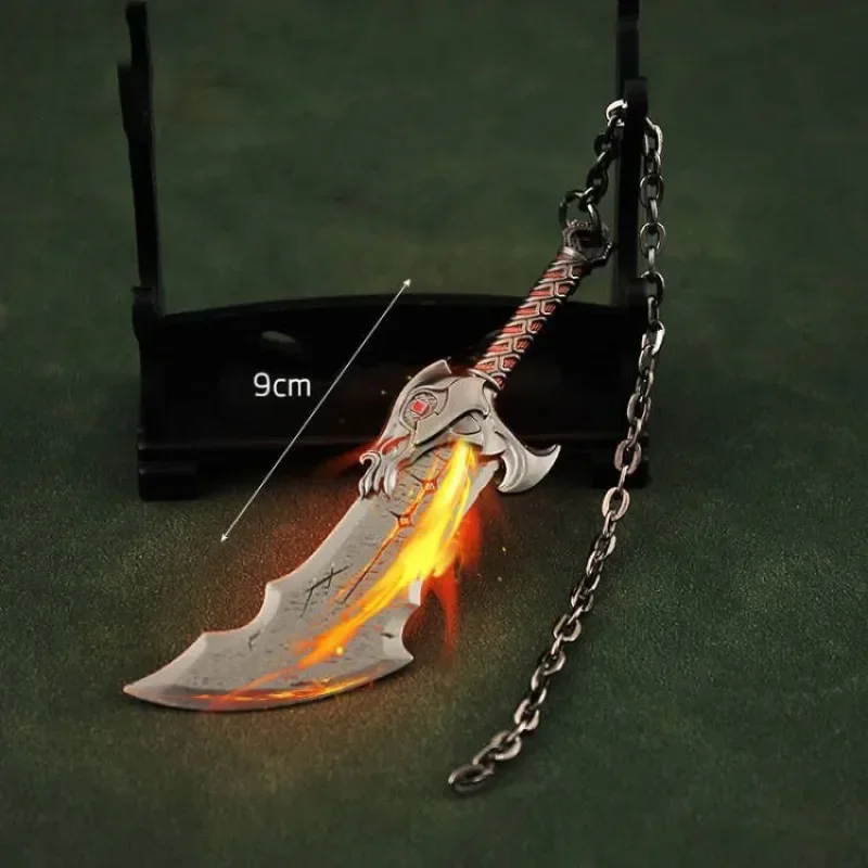 God of War Weapon 9cm Blades of Chaos Runic Kratos Sword Game Periphery Metal Alloy Keychain Katana Sword Real Steel Gift Toys 6