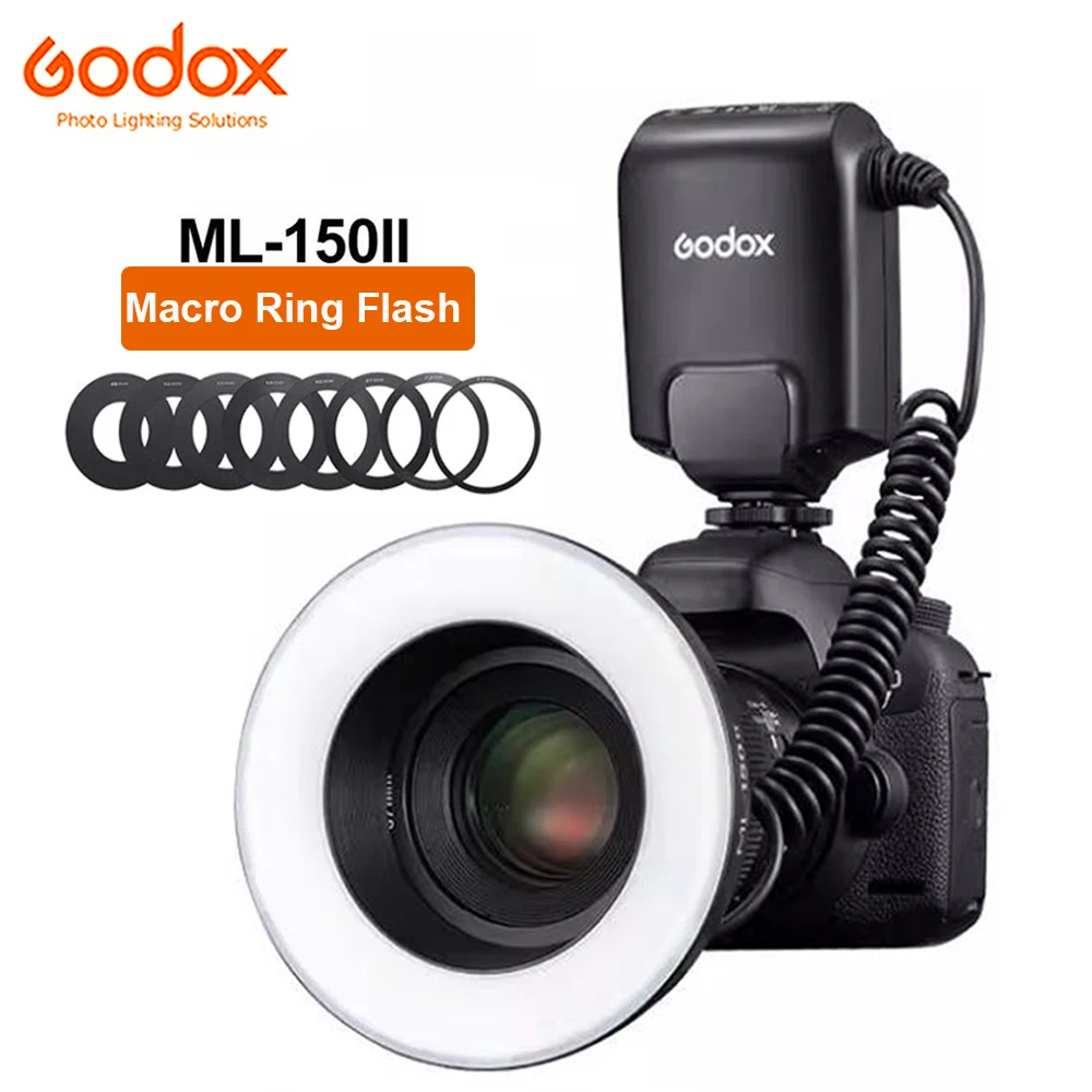 

GODOX ML-150II Macro Ring Flash Light + Lens Adapter ML150 II Speedlite For DSLR Cameras Canon Nikon Sony Olympus Pentax