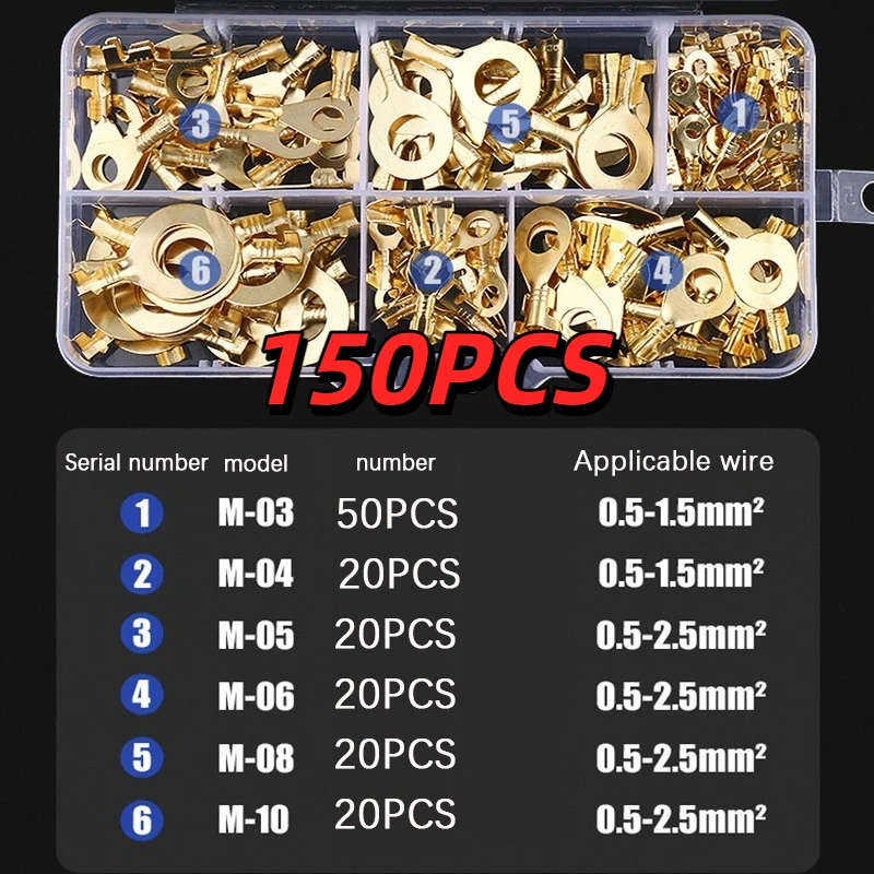 ขั้วต่อสายไฟแบบห่วง M3/M4/M5/M6/M8/M10 ทำจากทองแดง แบบไม่มีฉนวน ชุดรวมหลายขนาด 1
