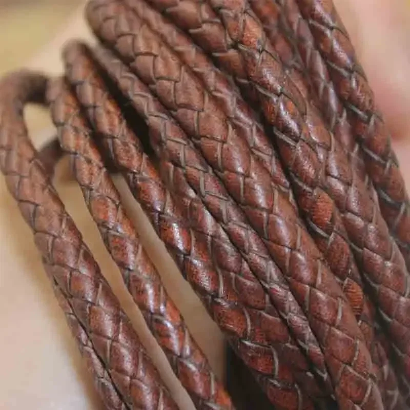 1 Meters Brown Handcraft Braided Woven Genuine Leather Cords Round Cow Leather Threads DIY Bracelet Jewelry Making
