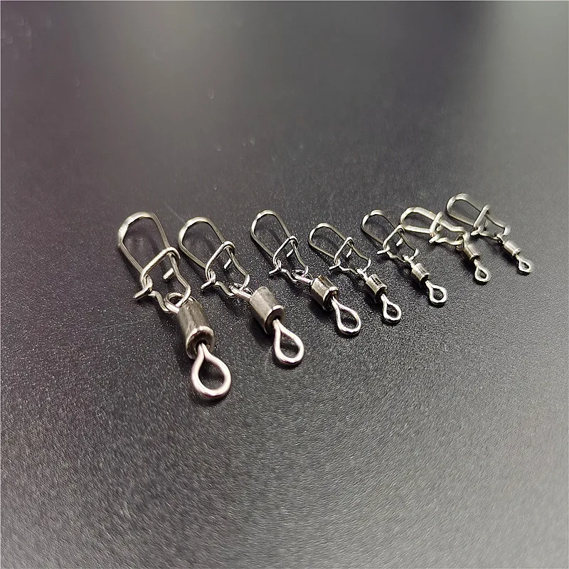 Fishing Connector 50pcs/lot 2# 4# 6# 8# 10# Pin Bearing Rolling Swivel Stainless Steel with Snap Fishhook Lure Tackle
