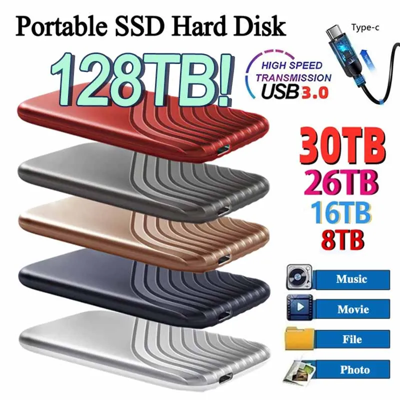 

Portable Original 500GB 128TB SSD High-speed External Solid State Hard Drive USB3.0 Interface HDD Mobile Hard Drive for Laptops