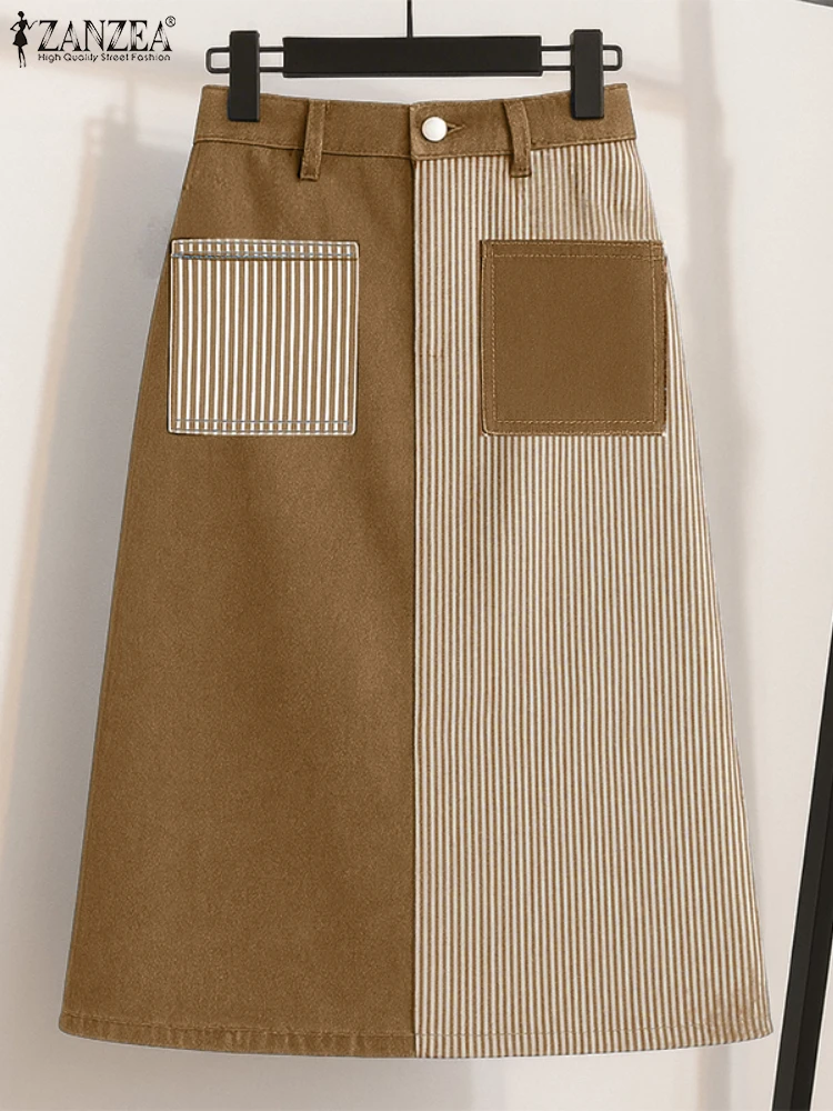 Polyester Striped Maxi Skirt for Women Casual Work