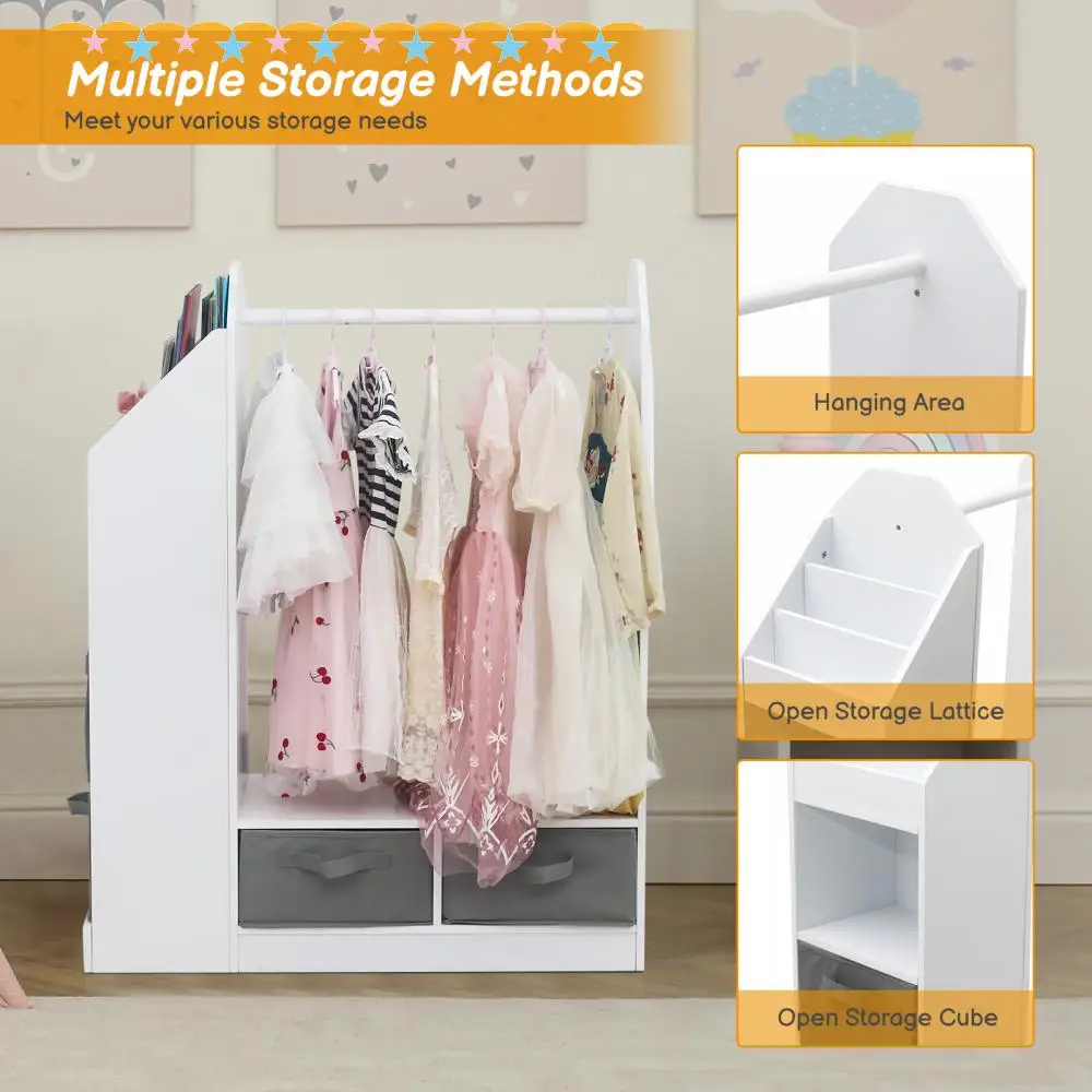 Children's Wardrobes Open Hanging Armoire Closet With Mirror Simple Kids Costume Organizer Clothes Cabinets Bedroom Furniture 5