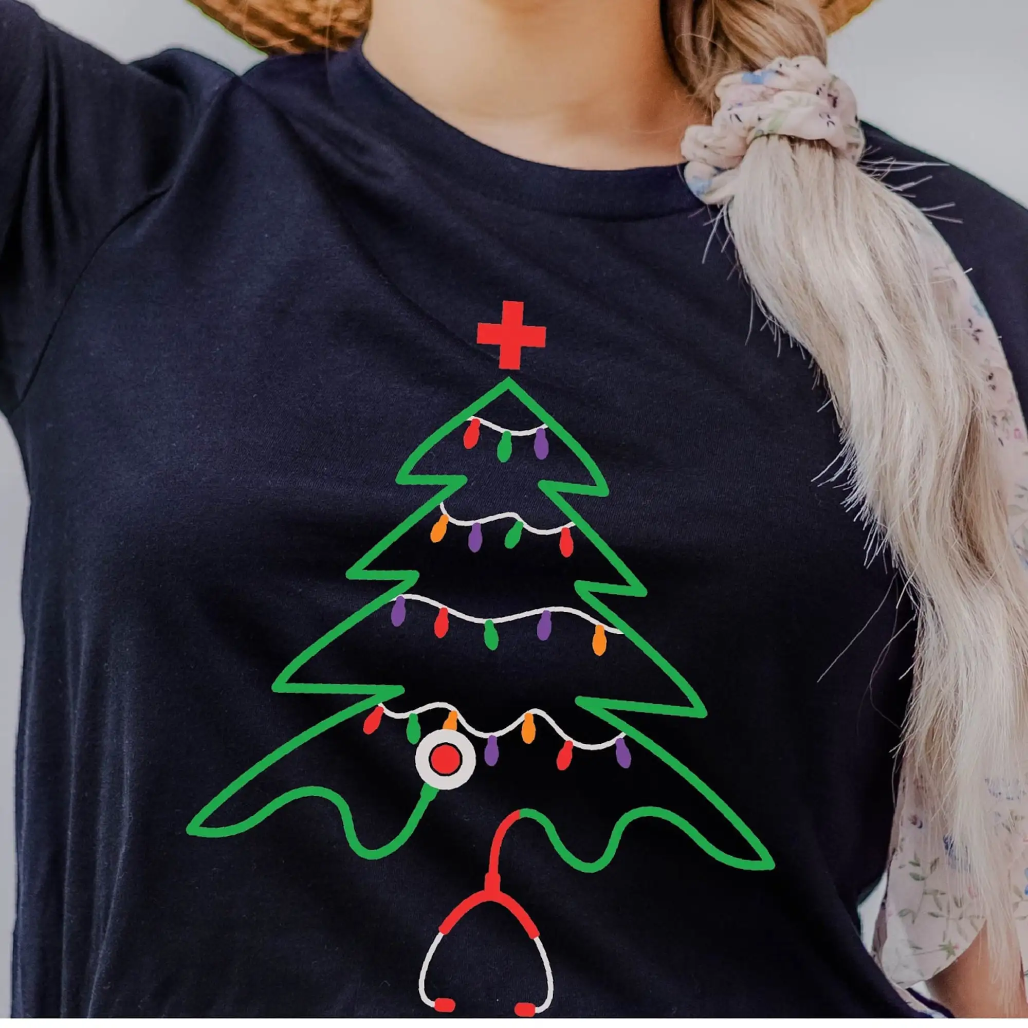 Maglietta Da Infermiera Di Natale Stetoscopio Albero Carino