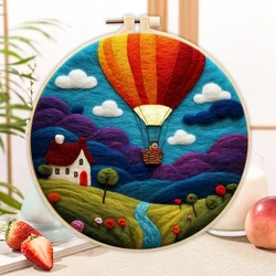 Custom Wool Felting Art Kit with Frame - Handmade Needle Wool Painting, Hot Air Balloon Design for Home Decor & Crafts Gift (M183)