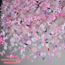 Elegant Bow Flower Nail Art Resin Decorations Set - Assorted Shapes and Charms for DIY Manicure Jewelry Creations (6Mix(50g)500 - 600pcs)