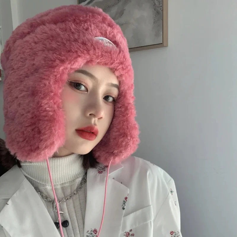 

INS Womens шапка ушанка Female Winter Thicken Warm Ear Protection Bomber Hats All-match Russian Hat Gorros Invierno Mujer