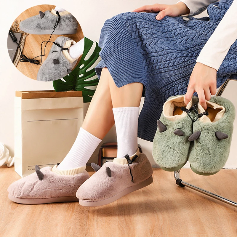 Calentadores de pies USB con temperatura ajustable, calentador de pies extraíble y zapatillas bonitas de felpa, accesorios de calor de invierno|Almohadillas eléctricas| - AliExpress