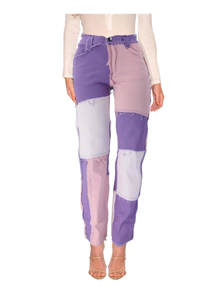 

New Spring/summer Fashion Women's Jeans Beggar Patchwork High Elastic Water Washing To Make Old Splicing Straight Women's Jeans