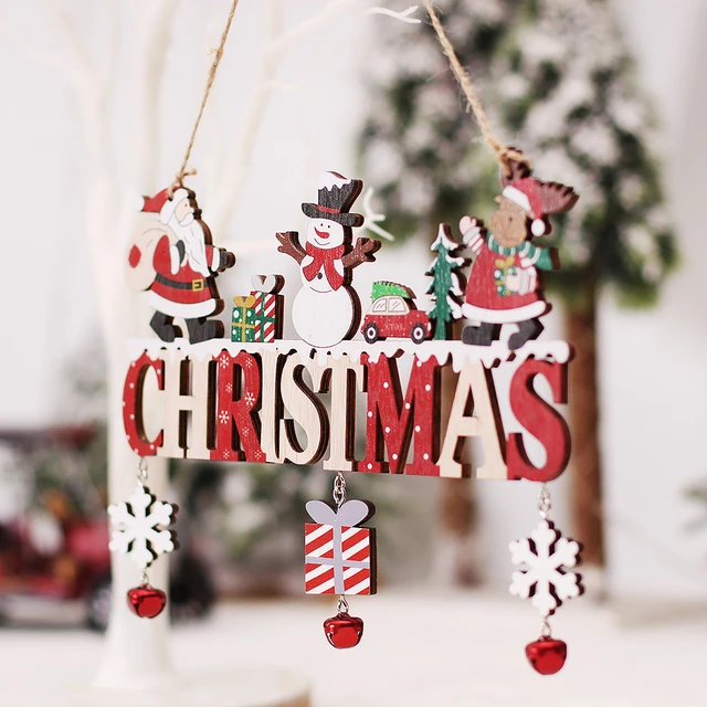 木製のクリスマスツリーアクセサリーオーナメント 英語の文字 マージ クリスマスの木製ベル スノーフレークオーナメント ペンダント23 Aliexpress Mobile