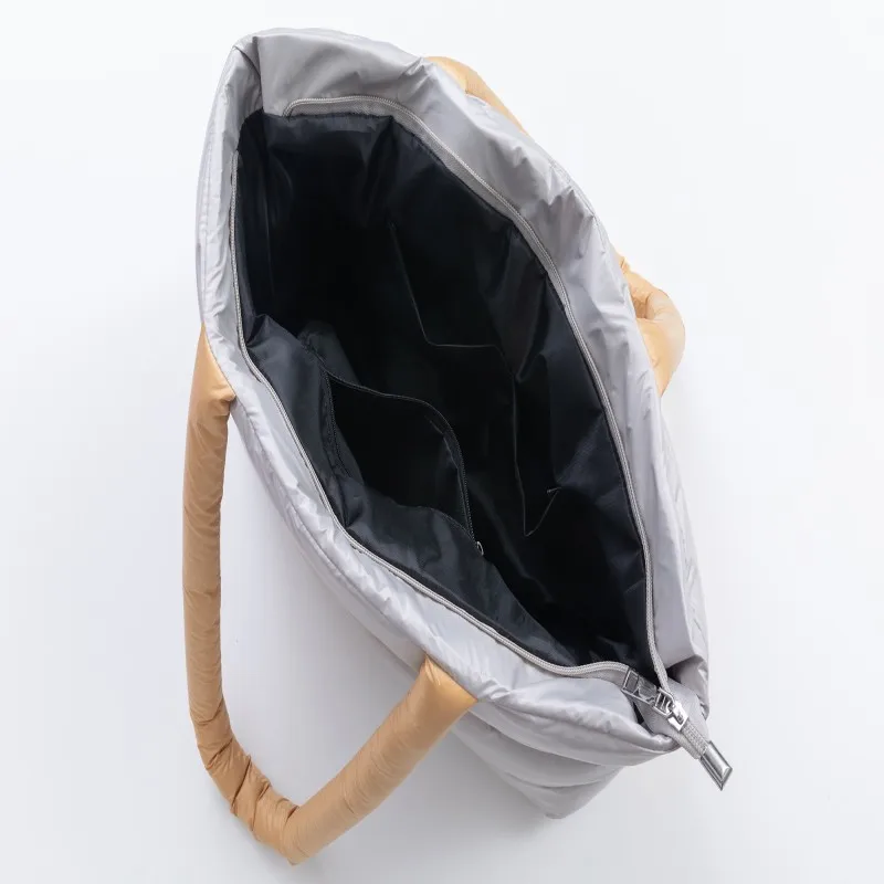 Cotton Quilted Shoulder Bag Puffer Underarm Bag Splicing Color Commuter Bag for Women Work Shopping Travel