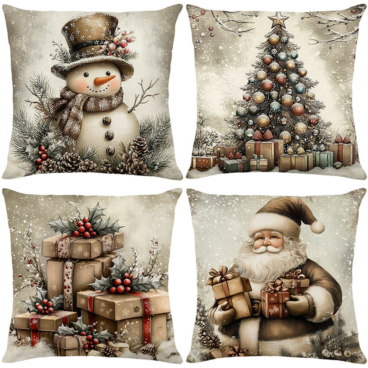 4-piece Christmas pillowcase set, 18x18 inches, suitable for living room, bedroom, Christmas decoration (without pillow core)