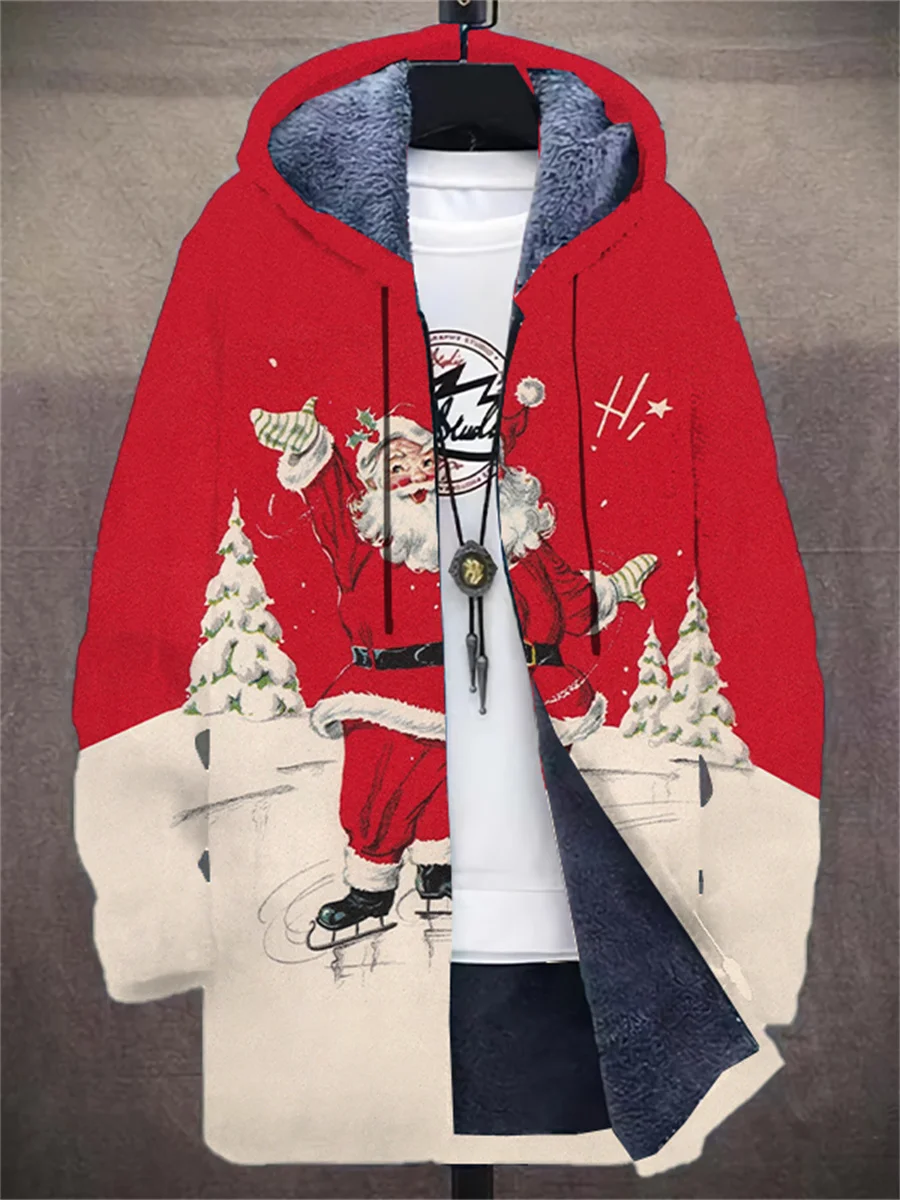 2023 autumn and winter latest men's Santa Claus series thickened hooded zipper jacket fleece hooded coat casual warm jacket