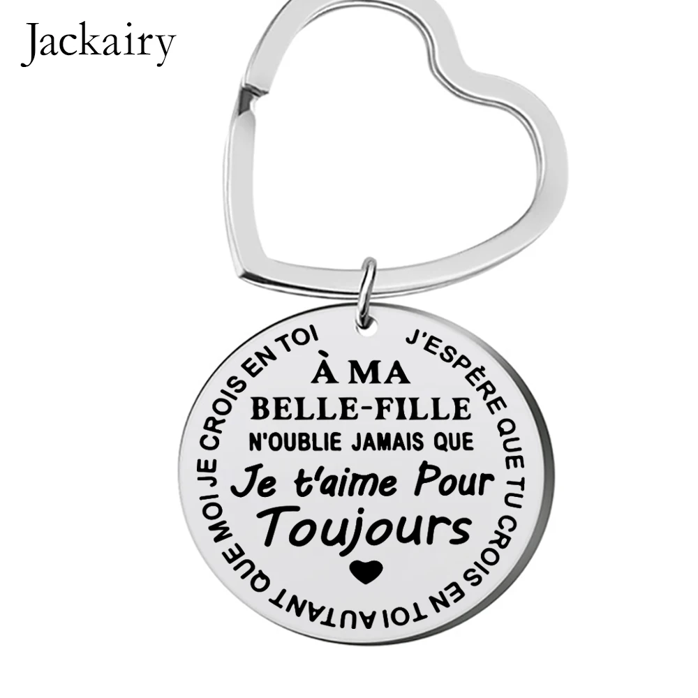 French Keychain Gift For Stepdaughter Daughter A Ma Belle-Fillie Keyring Pendant Necklace Jewelry Birthday Christmas Gifts