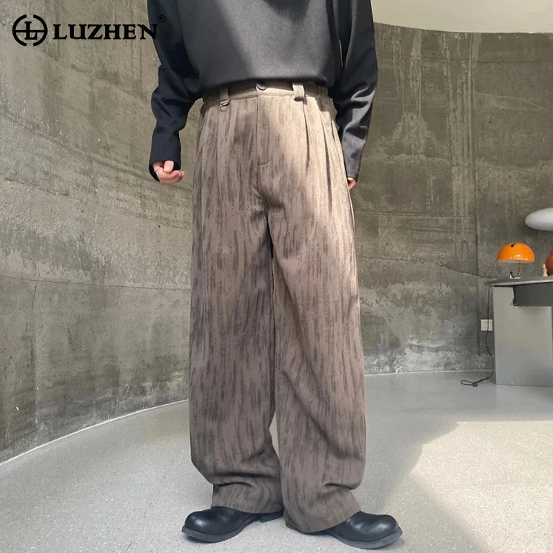 

LUZHEN новые стильные элегантные свободные повседневные брюки мужские весенние Стрейчевые прямые шерстяные полосатые мешковатые брюки с широкими штанинами LZ2459