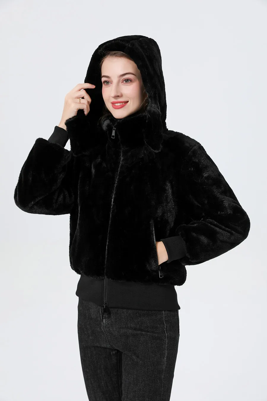 AP fashion winter woman coats faux fur jackets hood detachable 2 layers cotton padding fur coat