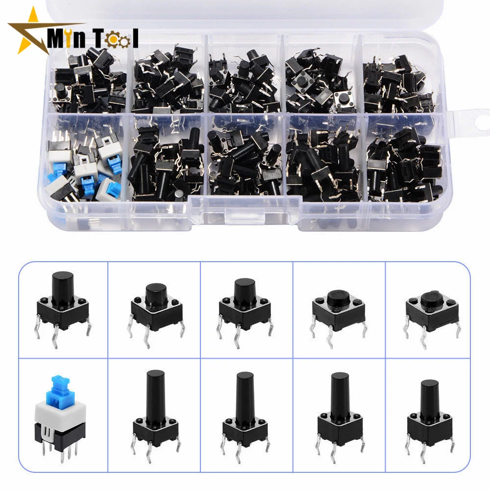 180 Pcs Push Button Switches with Boxed 6*6mm 7*7mm Micro Push Button for DIY Electronic Component Kit  Power Supply