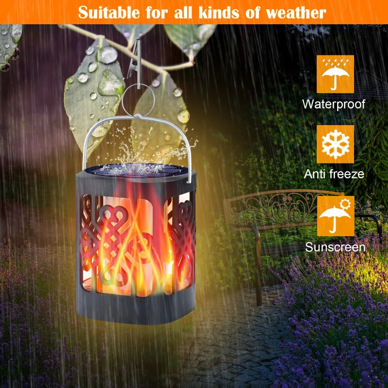 

2023 Solar energy 96LED outdoor garden lamps waterproof hanging and inserting Lights 96LED flame landscape lawn party decoration
