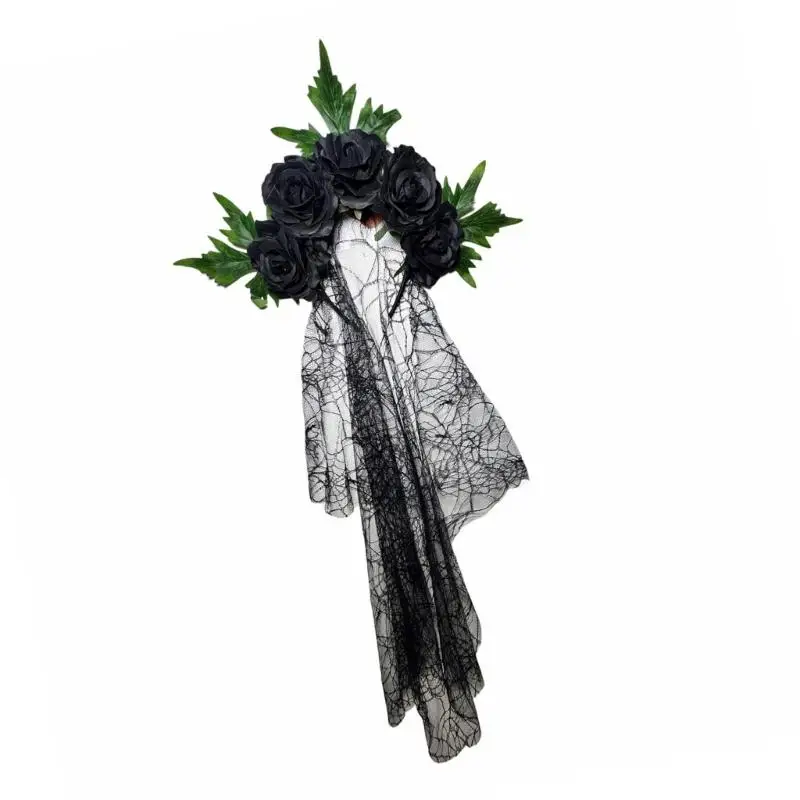 A52E Zartes Haarband mit Rosen und Tüll, Cosplay-Stirnbänder, Cosplay-Zubehör, Stirnbänder für Kostümwettbewerbe – Detail 8