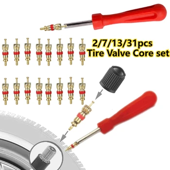 2/7/13/31pcs Tire Valve Core Set with Screwdriver Tool Car Motorcycle Bike Tire Valve Core Vacuum Tyre Valve Stems Core Remover 1