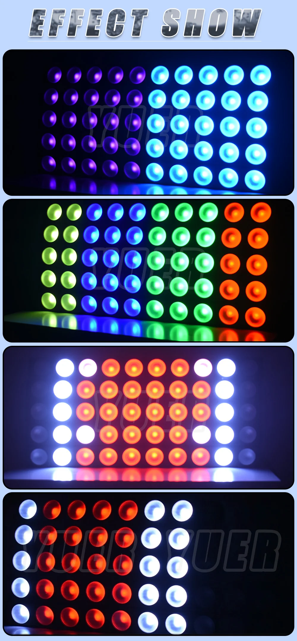 Description Picture 6 of itemYUER 10x12W LED RGBW Matrix Panel Blinder Wash Effect Spliced Bar DJ Disco Party Dance Wedding DMX512 Control Stage Lighting