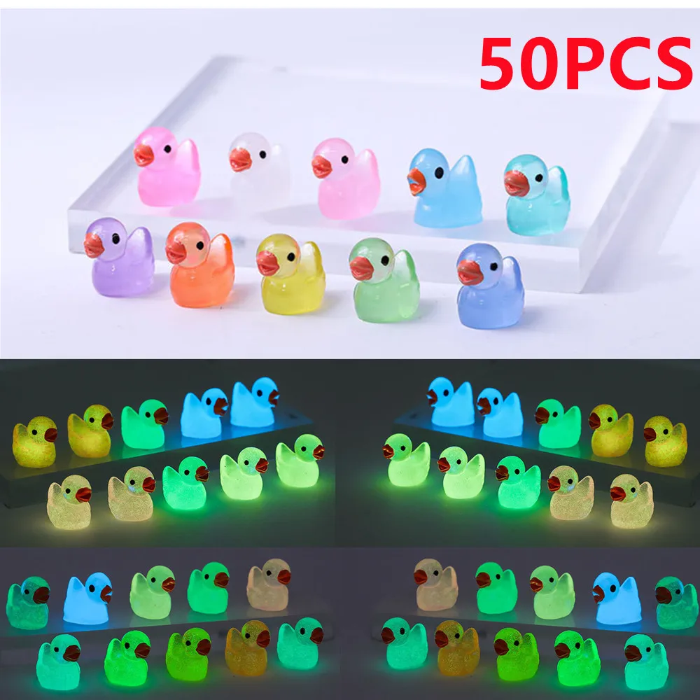 50PCS Mini Fluorescent Yellow Duck Ornament Miniature Figures Tiny Duck Resin Handicraft Micro Landscape Dollhouse Decoration 1pcs kawaii doll ornament room decor creative girl miniature figurine model resin craft home decoration accessories mini figures