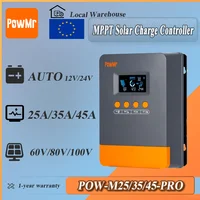 Contrôleur de charge solaire MPPT PowMr 25A 35A 45A 12V 24V, compatibilité et protection multi-batteries automatiques, tension PV max 100V pour maison solaire 1
