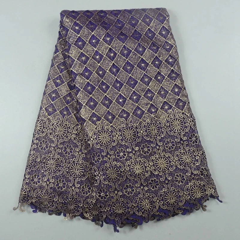 

New African Printed Golden Guipure Lace Fabric Cord French Net Lace Purple Color Nigerian Mesh For Sew Wedding Uniform Dress