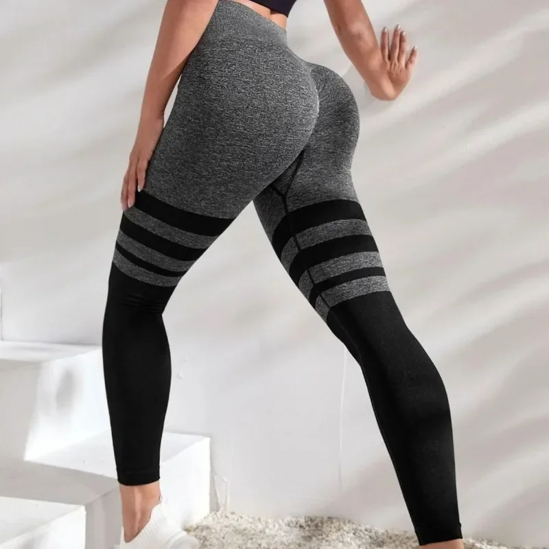 Black Stripe Leggings Women Seamless Slim Tights Gym Trainning Running High Waist Hip Liftting Fashion Knit Yoga Fitness Pants Best Sellers In Women's Clothing