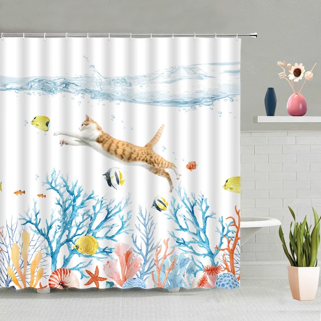 Cortinas de Baño Tropicales Coral 180x200 cm - Cortina ducha moderna.