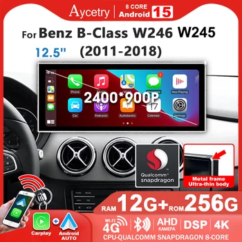 Radio para coche Snapdragon 8-CORE 2400*900 QLED con pantalla ultrafina, Carplay inalámbrico, Android 15, GPS para Mercedes-Benz Clase B W246 W245 2011-2018, autorradio, reproductor multimedia estéreo, Bluetooth, WIFI, 1