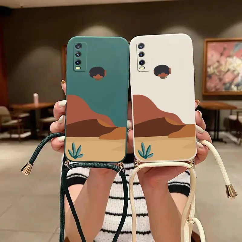 Custodia Per Telefono In Silicone Con Cordino A Tracolla Sand Dunes Per Vivo Y20 Y21 Y22 Y20I Y20S Y21T Y76 Y95 Y50 Y53 Y91I Y35 Y93 Y30 Y19 Cover