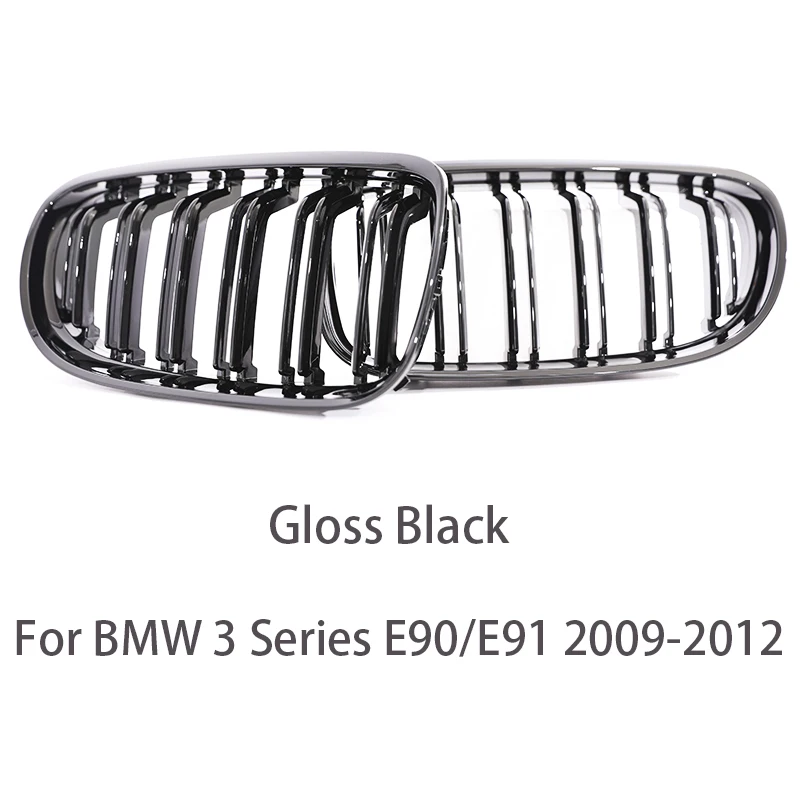 Carbon Fiber Print Grille Kidney Grill - Gloss Black & Chrome Silver Double Slat with M Color Accent
