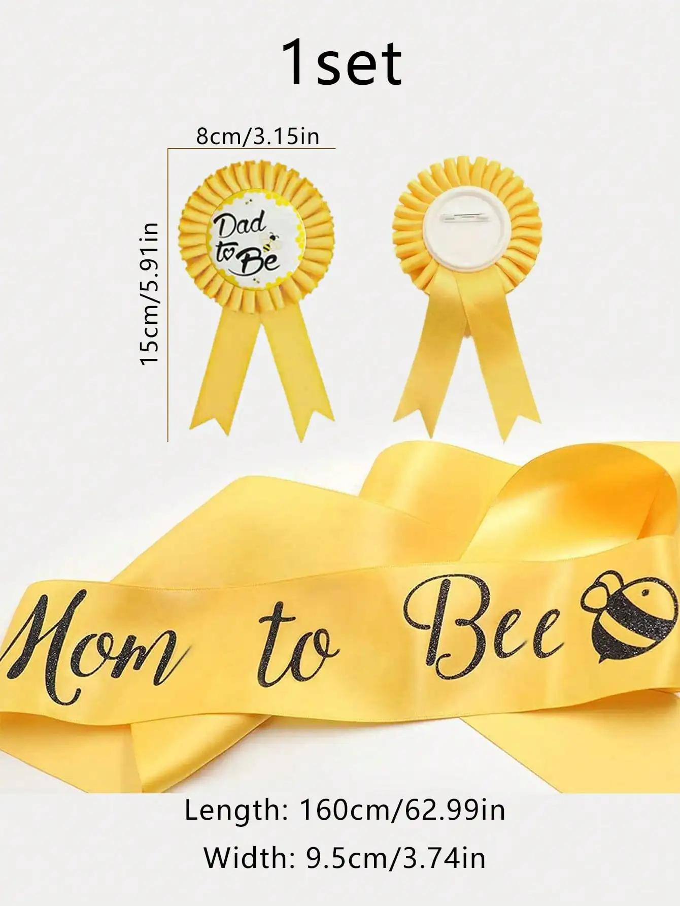 Baby Gift Party Belt and Bust Set Mom to Bee Shoulder Strap and Dad to Bee Tin Emblem Gender Revealing Decoration Souvenir Gifts