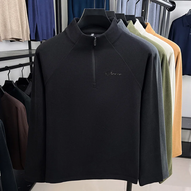 Hochwertiges Neues Herren-Langarmshirt mit Halbreißverschluss, Stehkragen und Schriftzug, Frühlings-Bestseller, Langarm-Trend, Freizeitkleidung für Männer – Detail 18