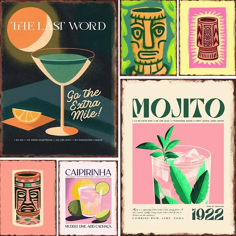 

Tiki Bar Metal Signs Poster Cocktail Mojito Summer Vintage Metal Tin Sign Poster Art Decor House Bar Restaurant Art Decoration
