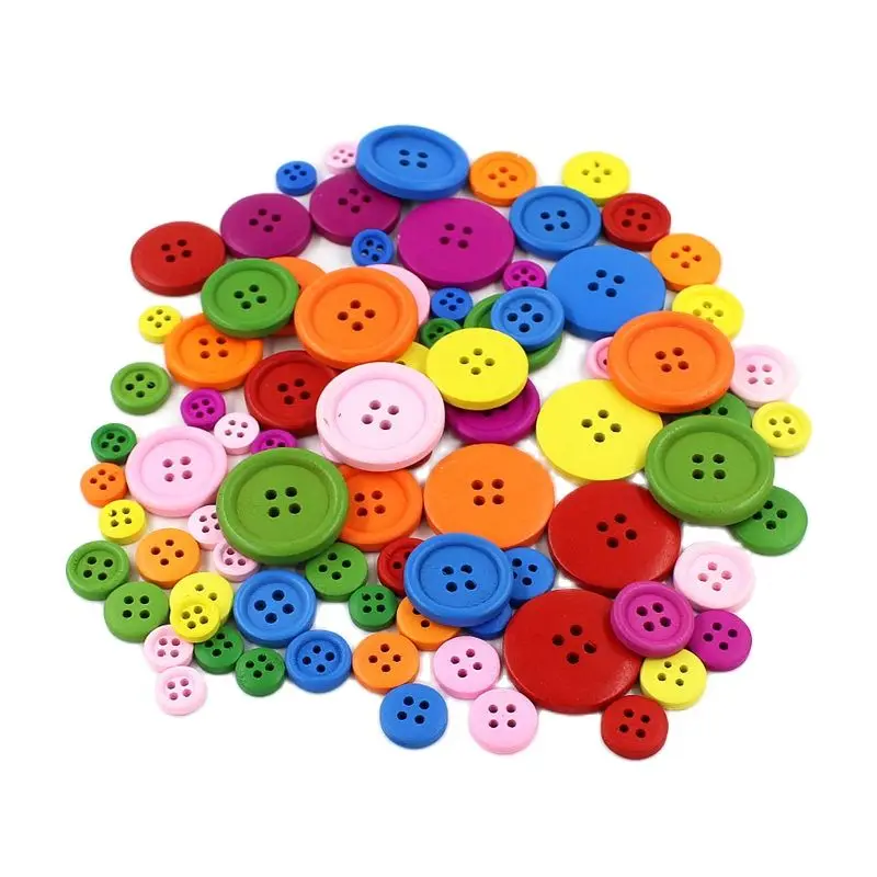 50 Pz/Pacco Bottoni Multicolori Bottone In Legno A 4 Fori Per Artigianato Accessori Per Abbigliamento Per Bambini Fai Da Te Botones In Legno Scrapbook