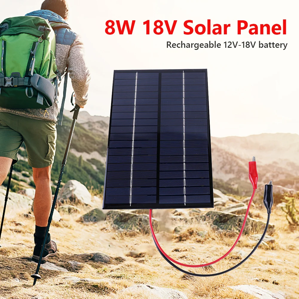 Waterproof Solar Panel 8W 18V Polycrystalline Board Outdoor Portable DIY Solar Cells Charger 200x130mm for 12V-18V Battery Charg