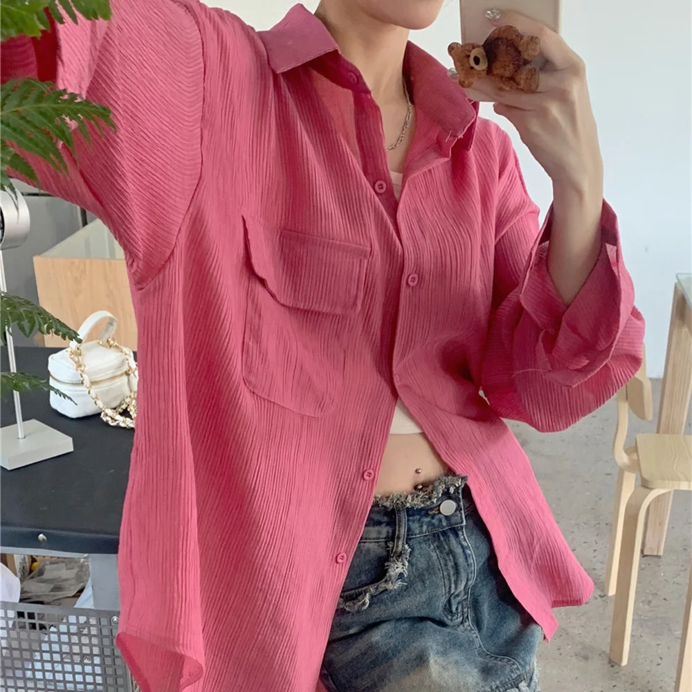 

PLAMTEE Mid-Length Shirts Women Solid Sunscreen Chic Loose New Slim Summer Full Sleeve Fashion Office Lady High Street Tops