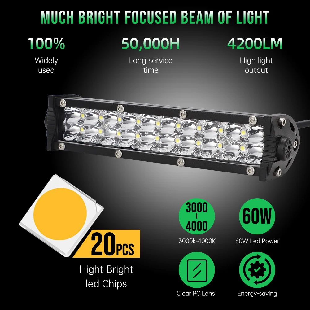 thumbnail image 2 of IUVWISN Motorcycle LED Light Bar Plug-Play 60W 2500Lm Driving Light Kit 7/8" Handlebar Universal For CRF XR RM KX KLX TTR PW SSR Apollo TAO TAO SDG Dirt Pit Bike, Light Bars 2 of 14