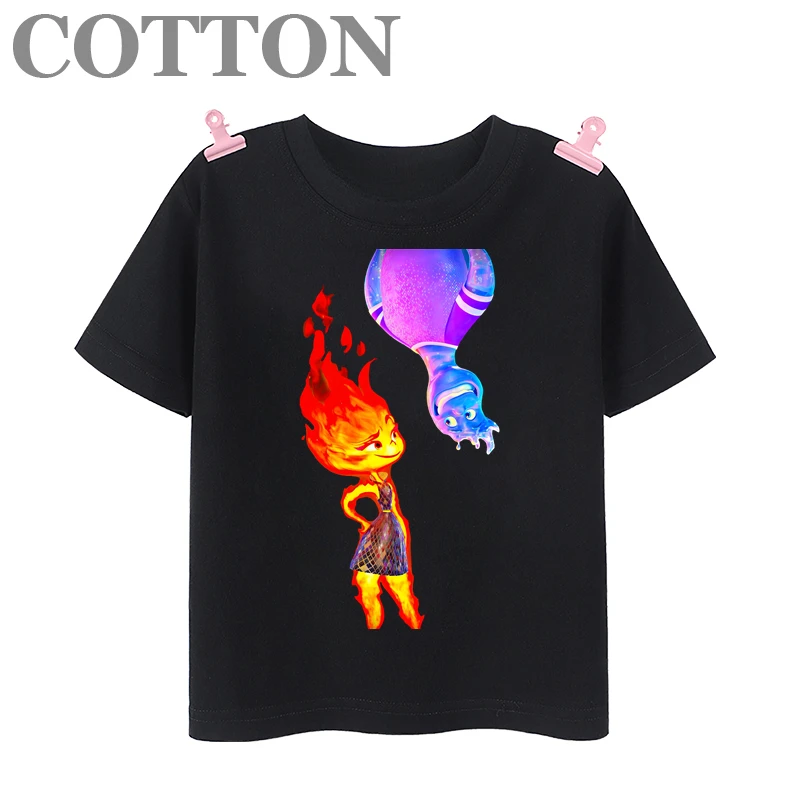 thumbnail image 1 of Camiseta de algodón de manga corta con estampado de dibujos animados para niños y bebés de Disney Elemental Wade Ripple y Embe Anime de moda de verano, 1 of 5