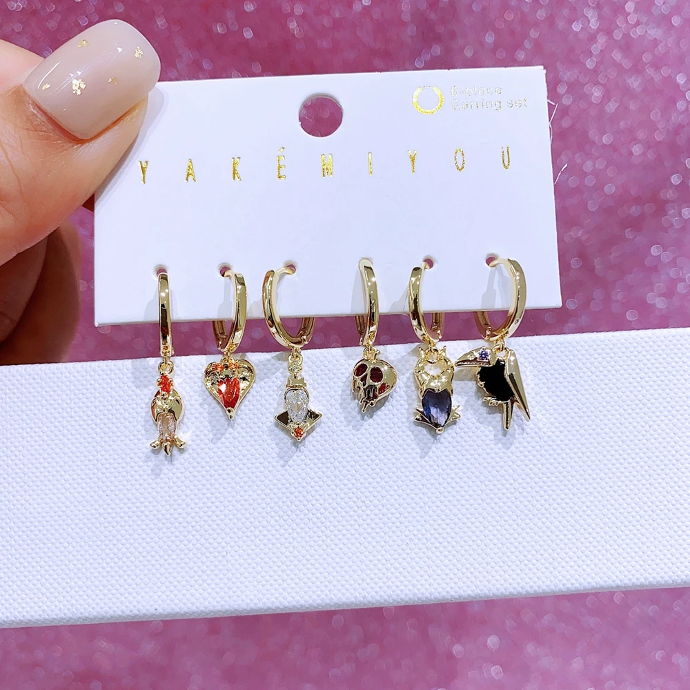 MIGGA 6pcs/set Villain Hoops Huggie Earrings Gold Color Cubic Zircon Women Jewelry 6