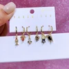 MIGGA 6pcs/set Villain Hoops Huggie Earrings Gold Color Cubic Zircon Women Jewelry 6