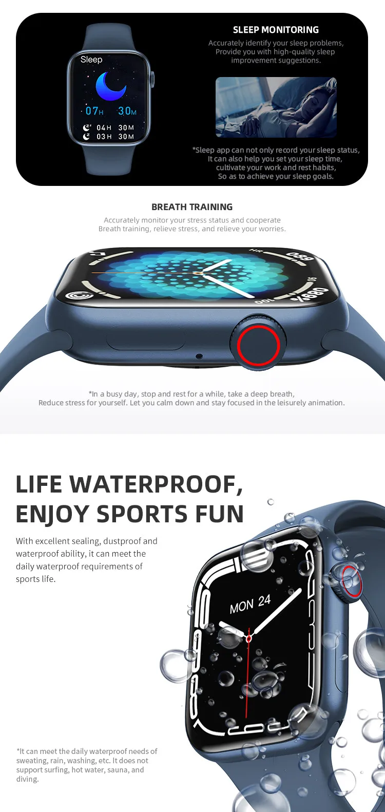 HW37 Series 7 Smart Watch Language Call Blood Sugar Monitoring Caller Information Reminder Music Sports Watch PK W27 Iwo 13 W37