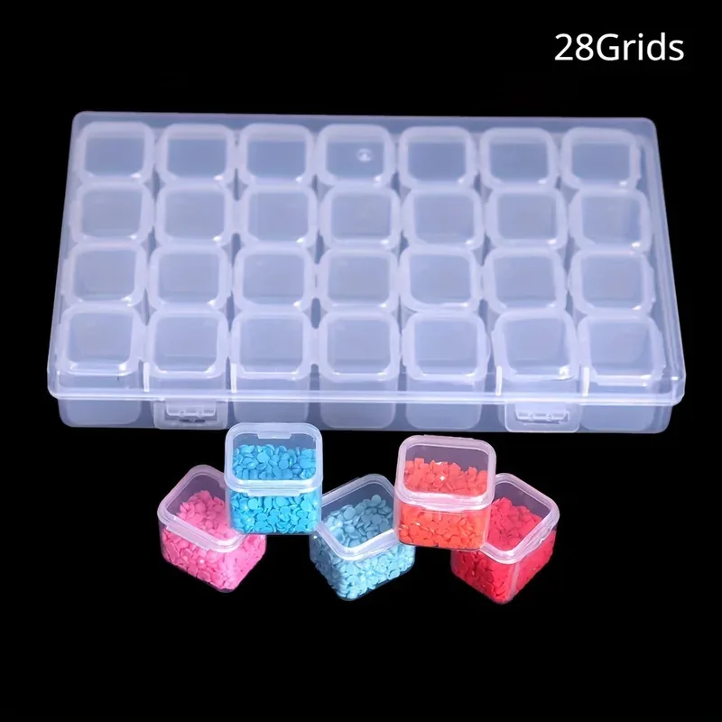 1 Set Of 28/56 Grids DIY Diamond Painting Tool Jewelry Nail Loose Bead Organizer Independent Rice Bead Storage Container