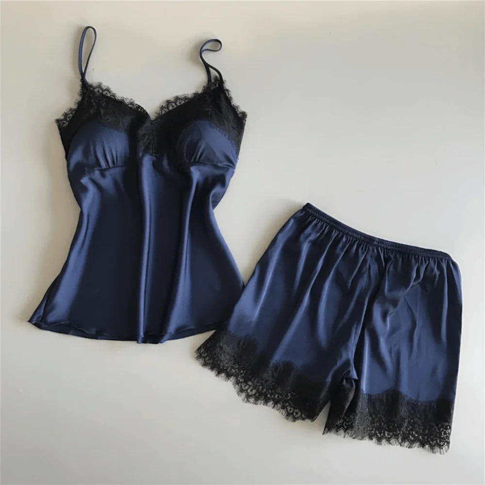 Two-Piece Set Summer Women's Halter Pajamas Solid Color Without Breast Pad Thin Pajamas Breathable Leisure Suit Sling Pajamas